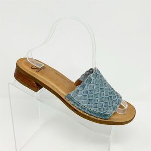 Sofft Women's Ardee Slide Heeled Sandals Size 9 Blue Woven Leather Casual